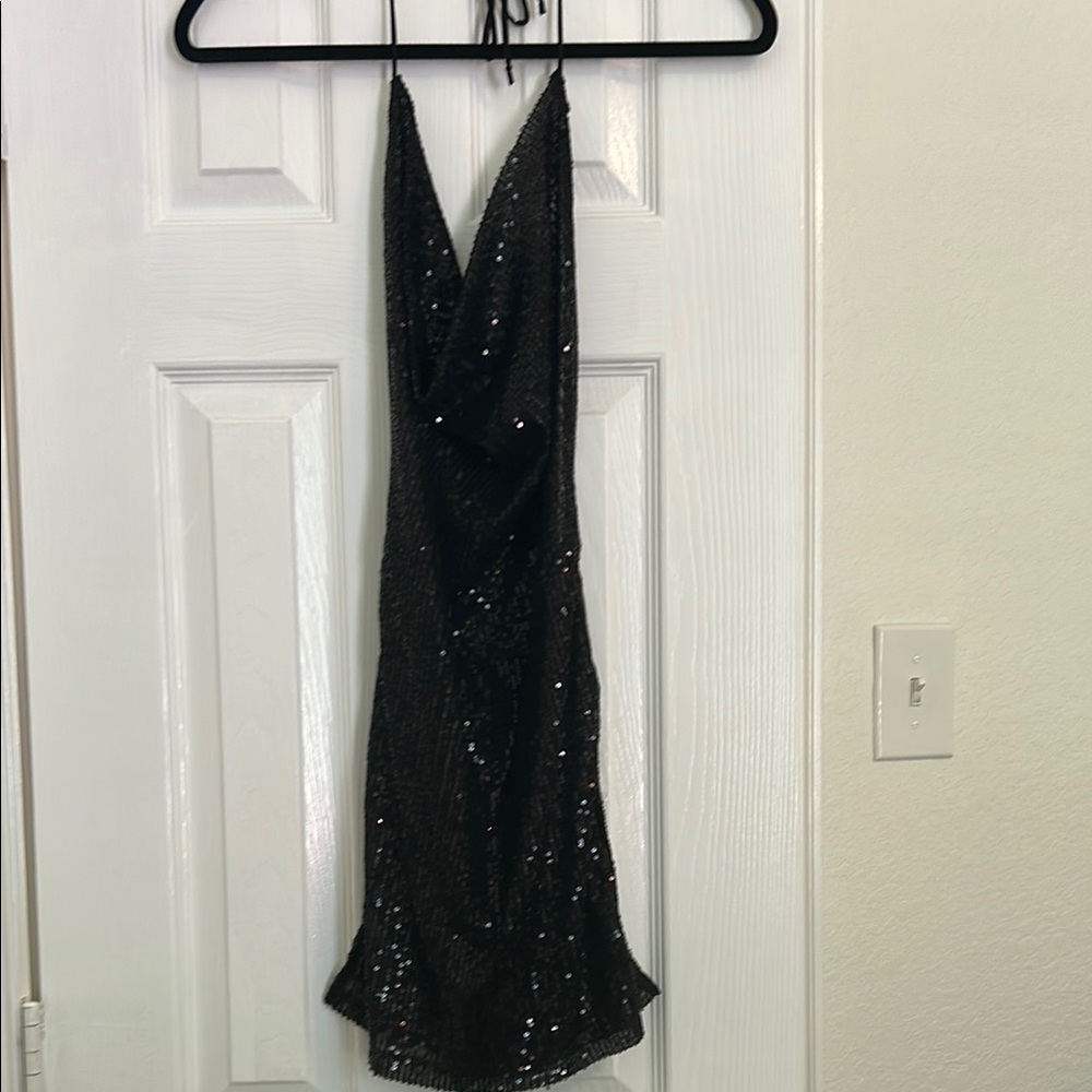Fashion Nova Sparkling Black Backless Dress